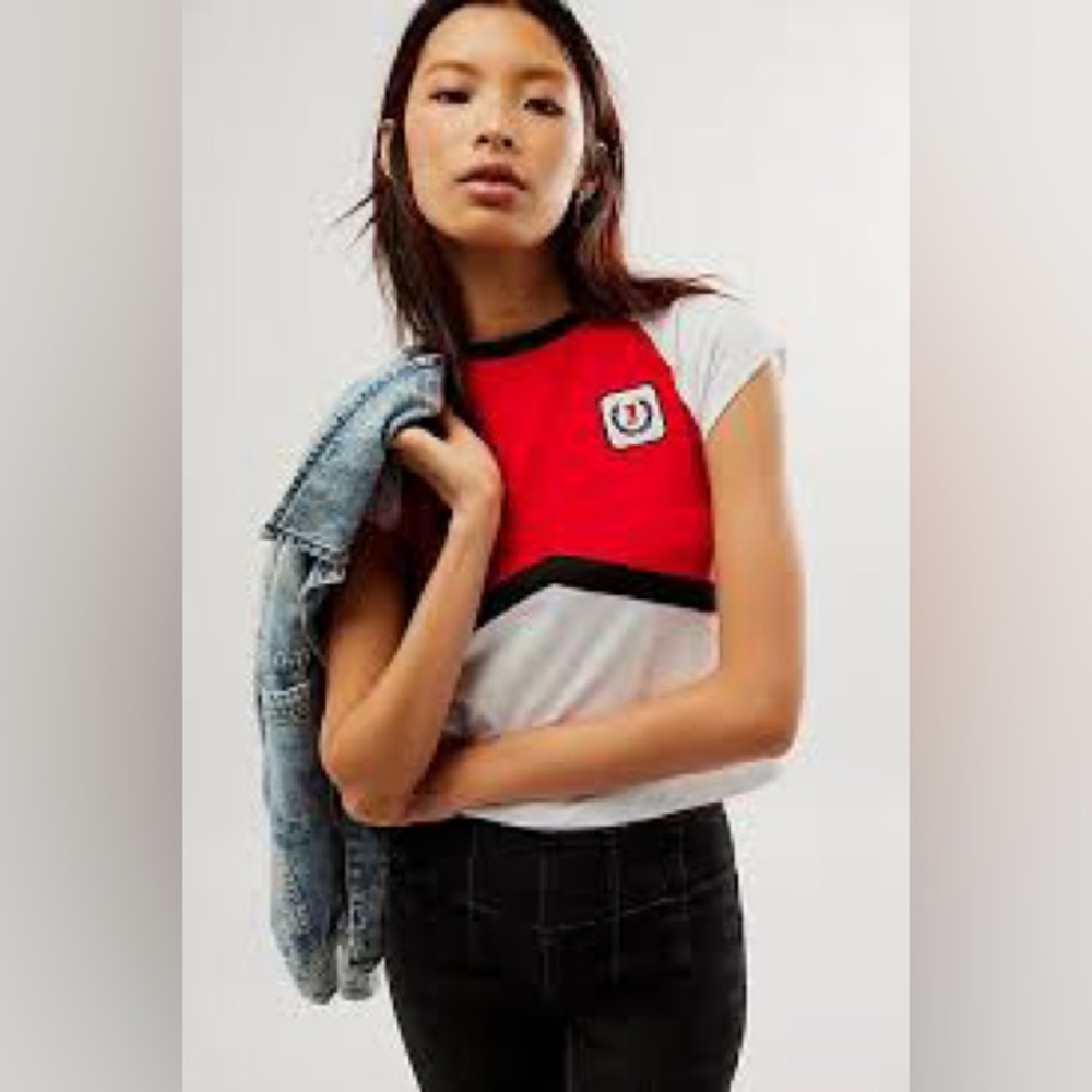 NWT The Laundry Room Red and White Short Sleeve Tee Number 1 Tee Red Combo Small